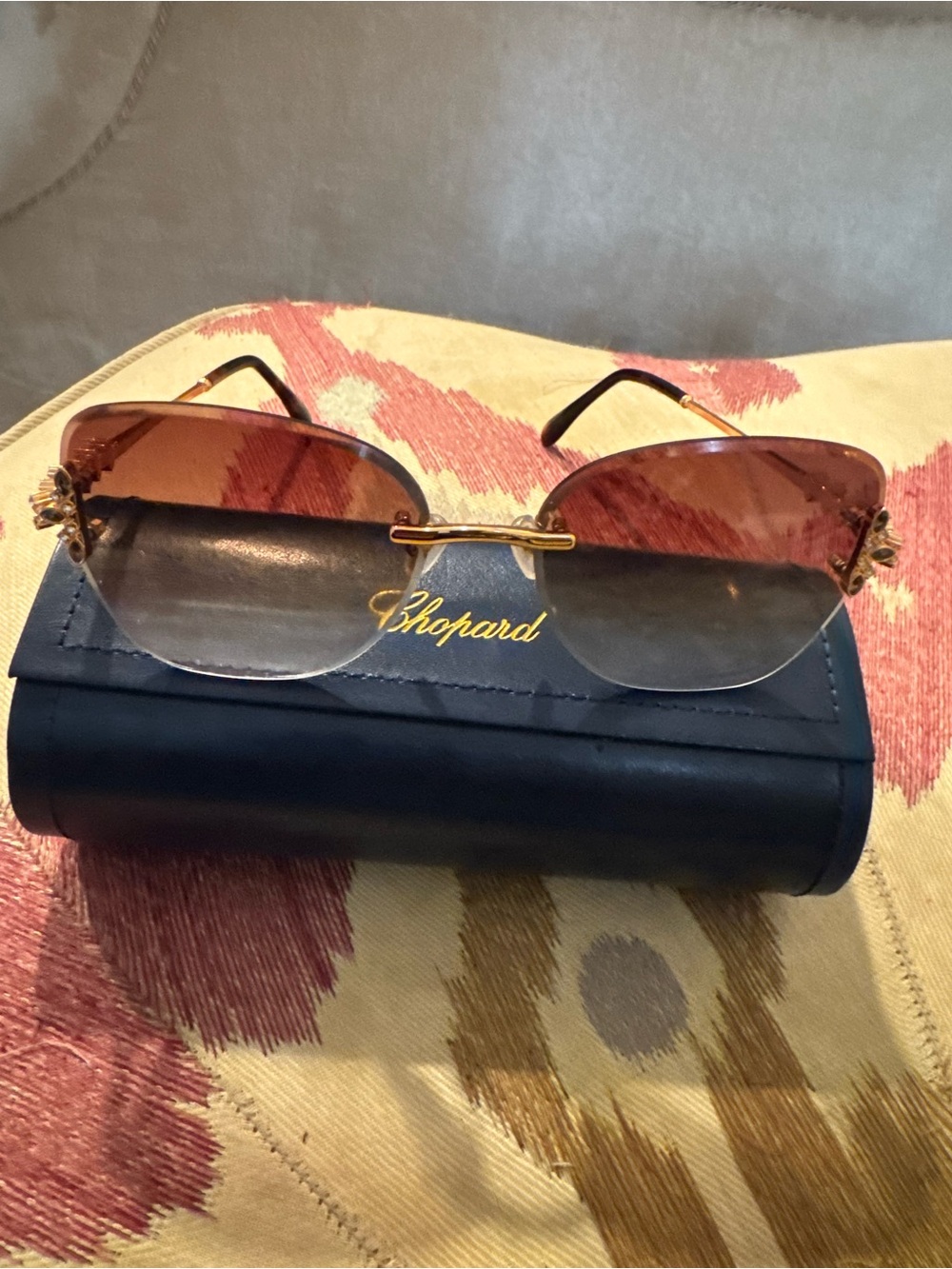 Chopard Women's Rimless Sunglasses with Brown Gradient Lenses and Gold Temples